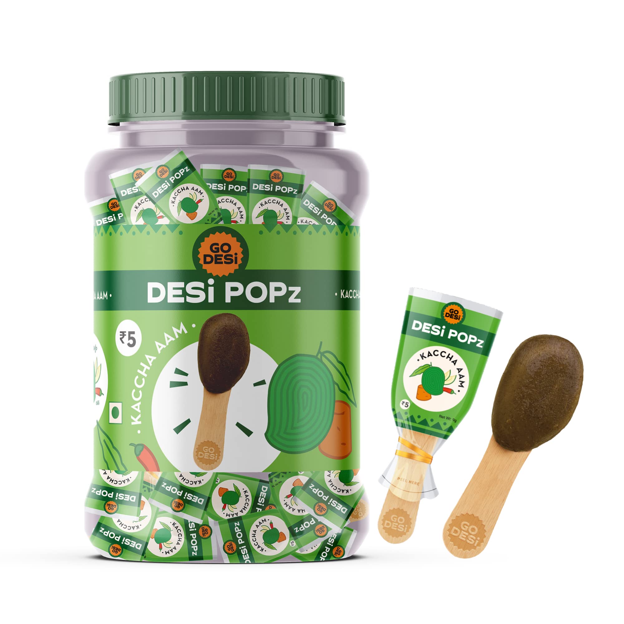 GO DESi Popz - Kaccha Aam Pop, Raw Mango & Jaggery Candy, Aam Candy Packet, Fruit Toffee, Indian Snacks, 100 Pieces