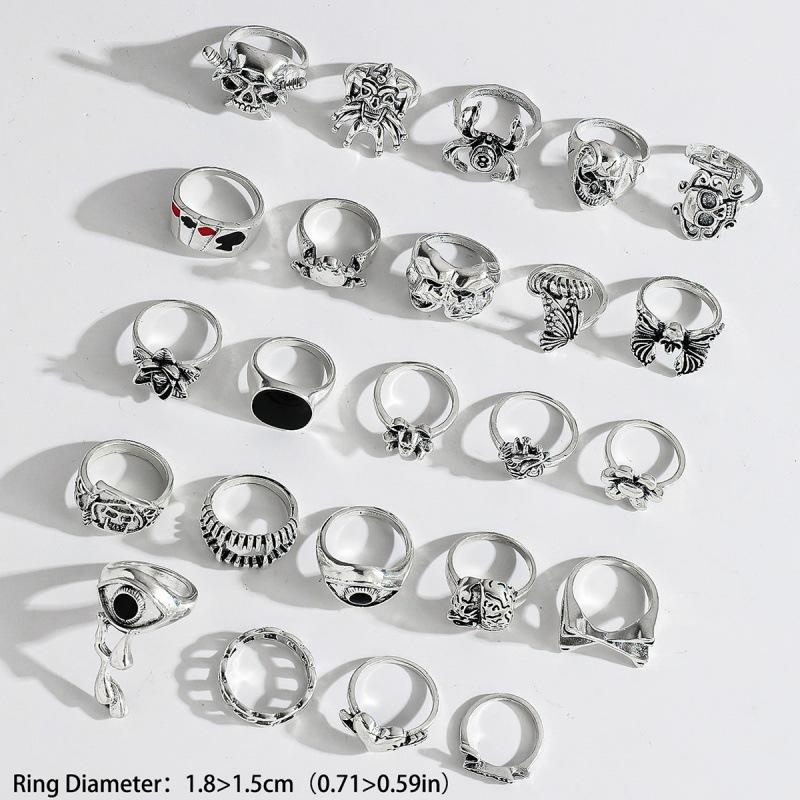 KunJoe Gothic Skull Claw Cross Ring Set for Men Vintage Silver Color Adjustable Open Rings Male Female Skeleton Spider Punk Jewelry Finger