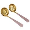 2PCS Stainless Steel Soup Spoon Slotted Spoon Skimmer Cutlery Tableware Sets Kitchen UtensilPink