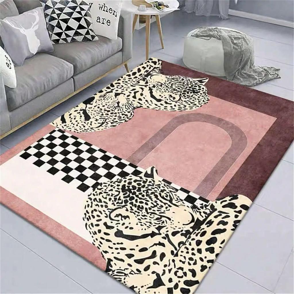 Pink Leopard Print Area Rug – Wild Style Non-Slip Carpet, Soft Floor Mat for Bedroom Living Room Bold Home Decor