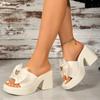 Outer size large size new fashionable solid color versatile thick heel buckle bow fashionable women's high heel cool slippers
