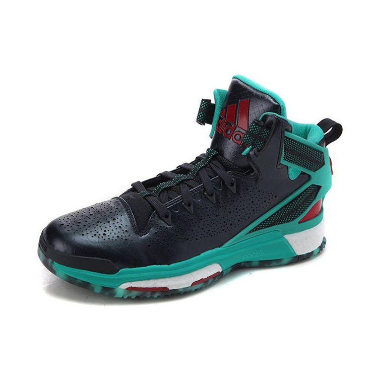 Adidas D Rose 6 Round Toe Lace-Up Synthetic Leather Durable Mid-Top Basketball Shoes Men Sneakers Black Green Q16930