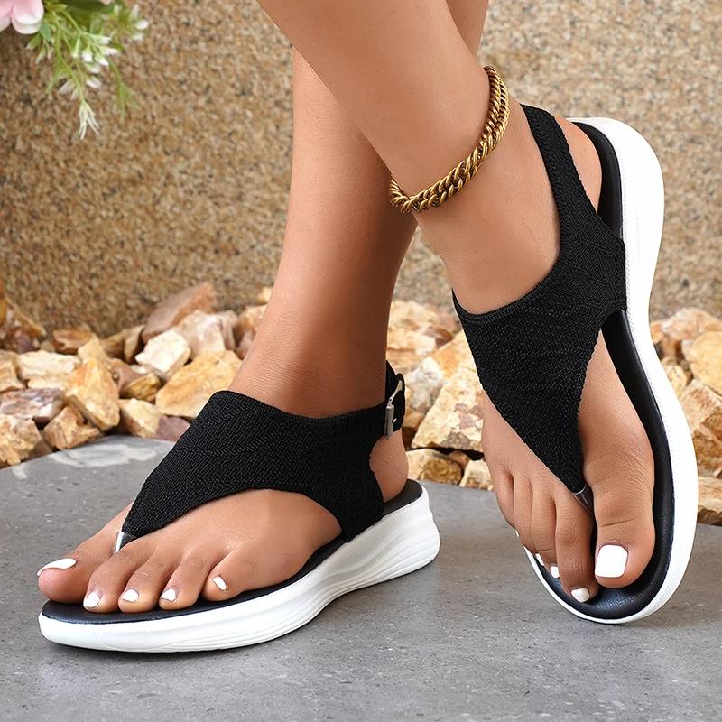 Komfort-Clip-Zehenkeil-Sandalen für Damen Sommer Elastische Strick-Plateausandalen Damen Lässig Leichtgewichtige Gehsandalen