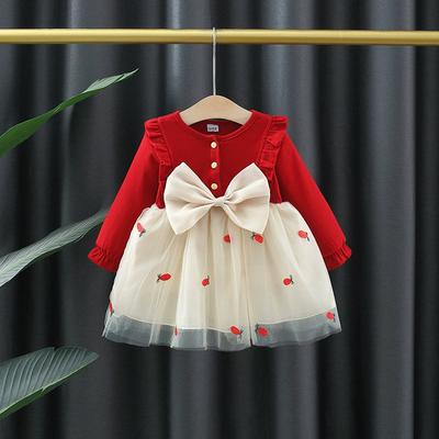 Vestido de Verano para Niña de Manga Larga con Falda de Malla de Colores Empalmada