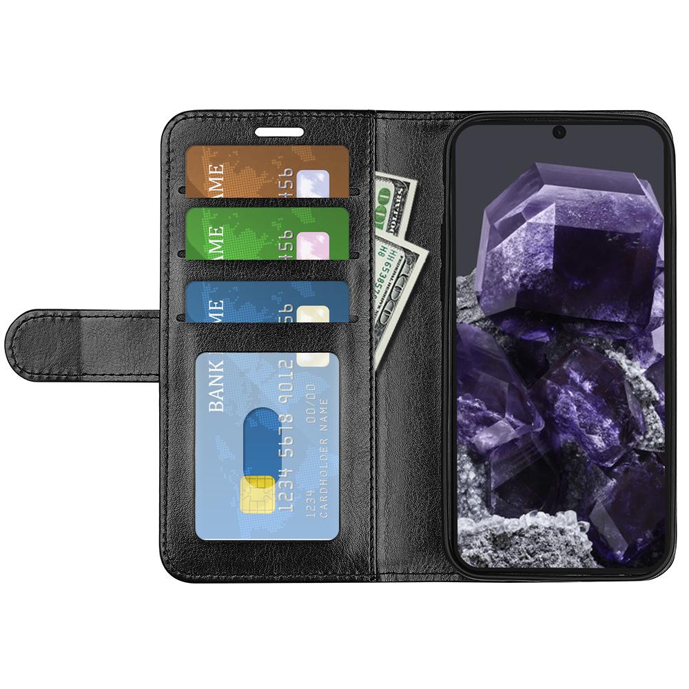 

For Google Pixel 8a Case Anti-Dust Crazy Horse Texture Wallet Phone Case PU Leather Flip Cover Black
