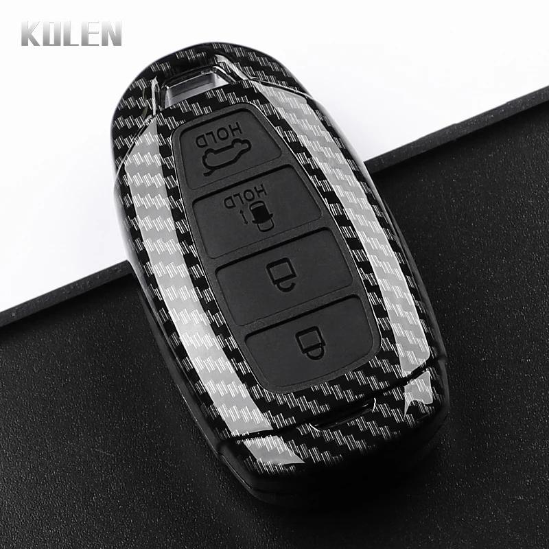 ABS Carbon Fiber Style Car Key Case Cover For Hyundai i30 ix25 Elantra KONA Solaris Azera Grandeur TM Accent Santa Fe Keychain