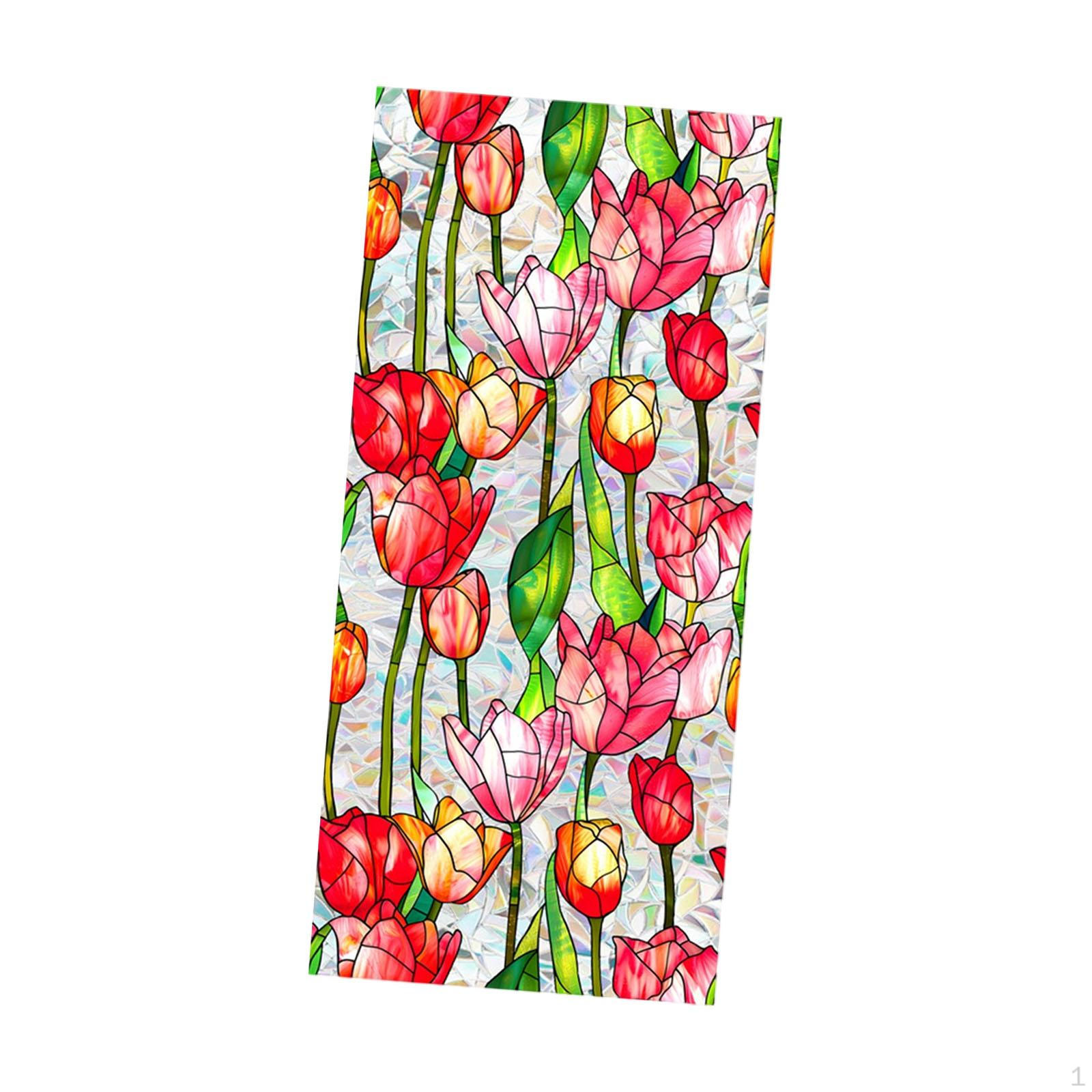 

Квіткове вікно Cling Static Cover для офісу, домашньої конфіденційної плівки Glass Sticker Decal Holiday Tulip