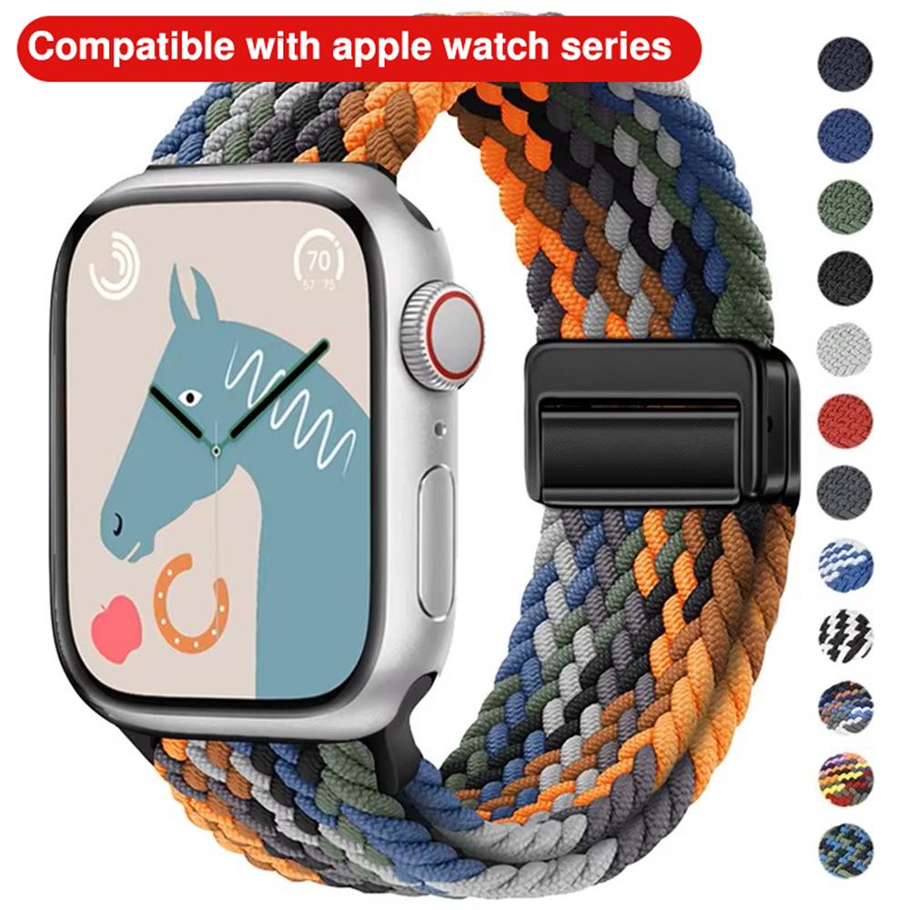 Braided Strap For Apple Watch Bands 40mm 45mm 41mm 44mm 42/46mm 49mm Magnetic Bracelet iWatch Series Se 7 5 6 8 9 10 11 Ultra3 2