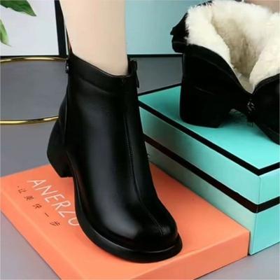 High Quality Soft Leather Short Boots Winter New Thick Heel Non-slip Lightweight Soft-soled Martin Boots Piled Thickened Cotton Shoes