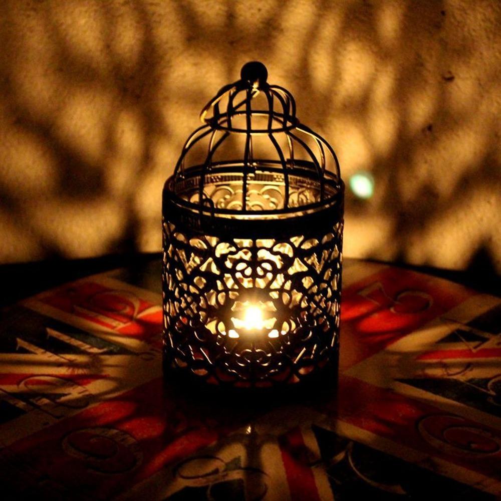 European Retro Vintage Candle Holder Brush Gold Hanging Candle Lantern Outdoor Terrace