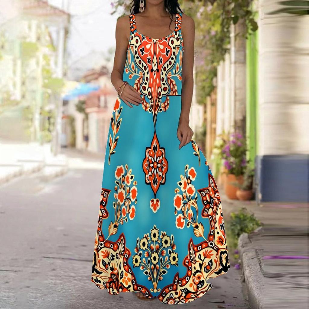Women's Slip Dress Maxi Long Dress Exotic Retro Print Dress Spring & Summer Leisure Vacation