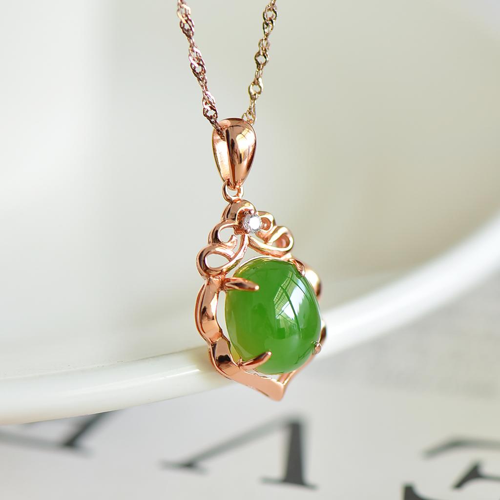 Hotan Jade S925 Silver Inlaid Jasper Egg Face Pendant for Women