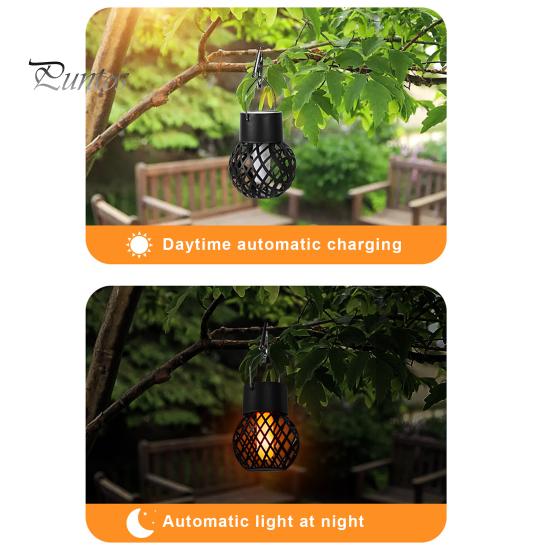 Solar Lamp LED Outdoor Flame Effect Hanging Lantern Auto On/Off Waterproof Energy-Saving Solar Powered Hanging Light Garden Decor
