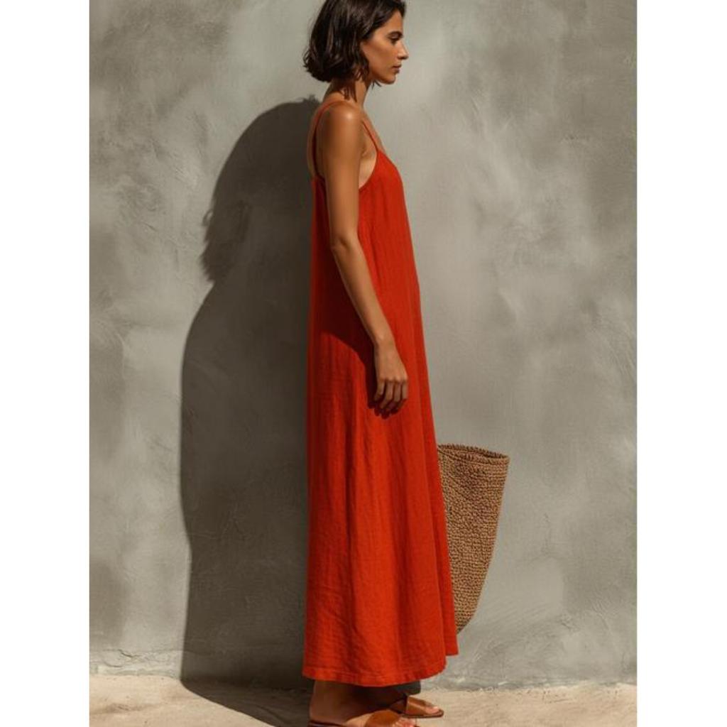 Summer New Solid Color Suspender Wide Truffle Back Sleeveless Dress
