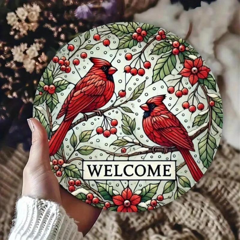 Metal Welcome Wreath Sign 8 Inch Round Wall Art for Home Cafe Halloween Decor