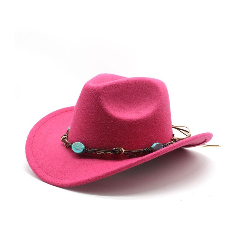 Jewel Cowboy Hat Woolen Curl Top Hat Ethnic Style Curved Brim Top Hat Tibetan Travel Hat Western Cowboy Hat