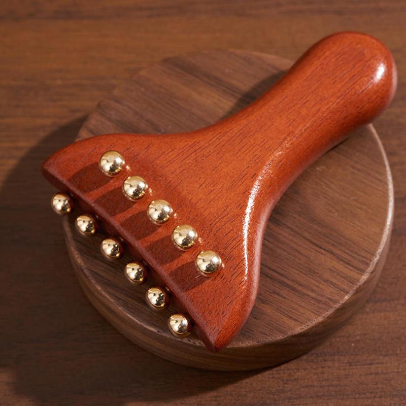 Wood Brass Gold Bead Facial Lifting Tool Cheek Beauty Massage Gua Sha Lymphatic Drainage Massager Trigger Point Relaxation