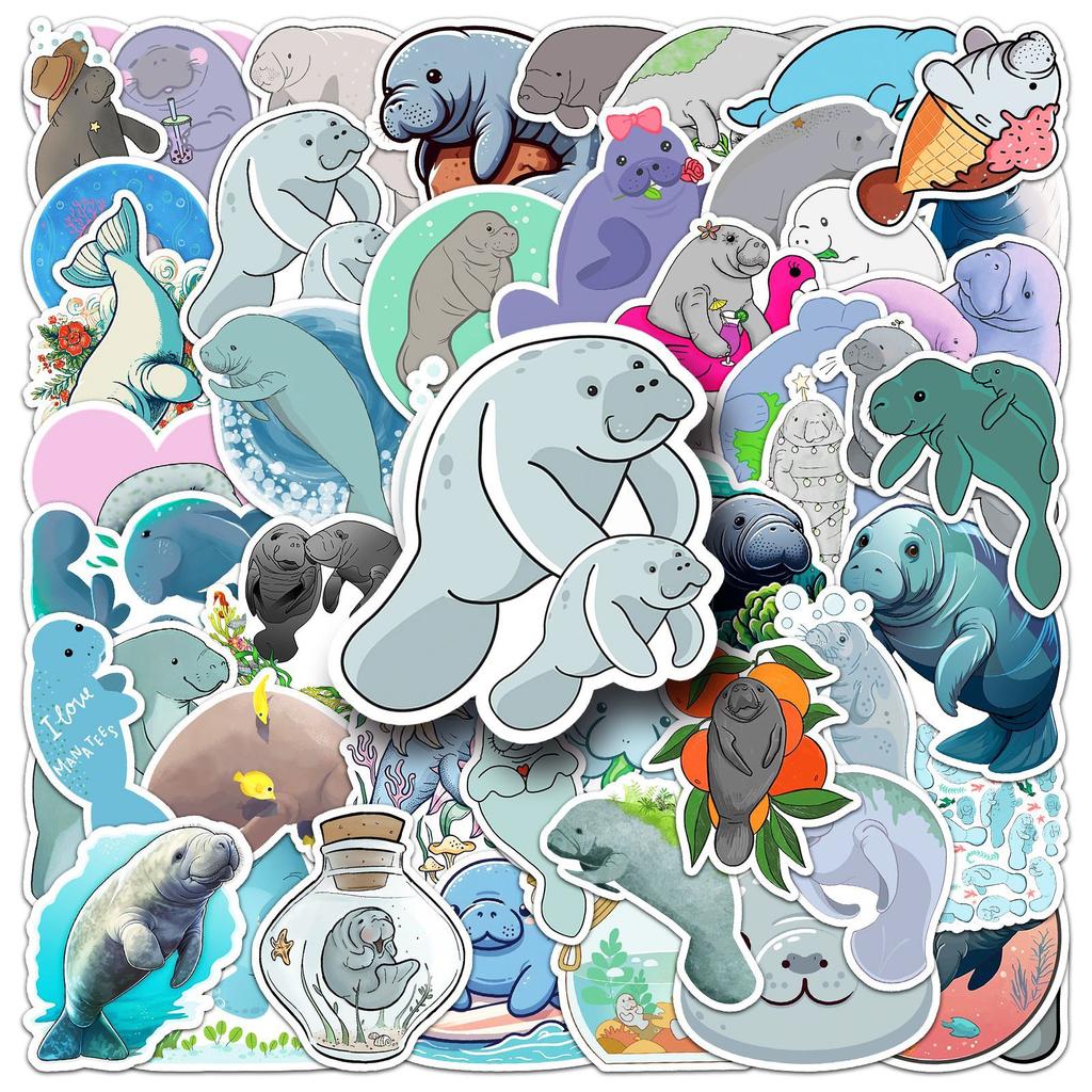 50 Manatee Doodle Stickers Personalized Cartoon Cute Marine Animals Decorative Skateboard Suitcase Stickers