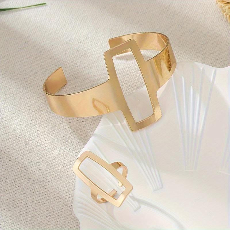 1 Set Trendy and Minimalist Geometric Square Jewelry Hollowed Out Ring and Bracelet Set Mother's Day Gift Jewelry Set