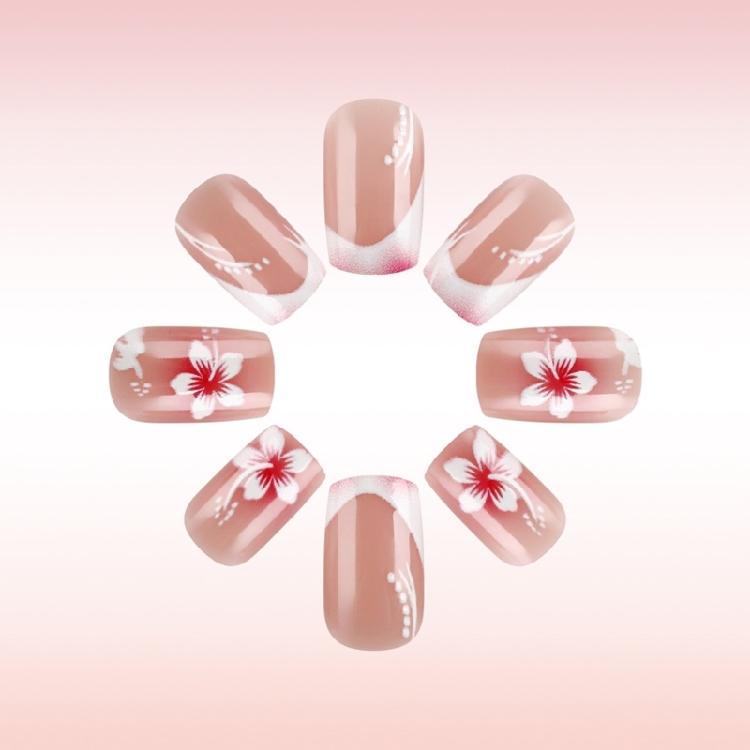 24Pcs Square Fake Nail Press On Nail Artificial Nail False Nail Glues On Nail with Flower Designs French Nail Tips