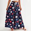 Palazzobukser for kvinner Boho blomsterbukser med vidde ben Sommerstrand med høy midje, flytende bukser med lommer