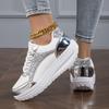 Women's Pure Color Sequins Sneaker Lace-up Platform Sequined Decorative Walking Rock Shoes High Top Sneakers Sneaker