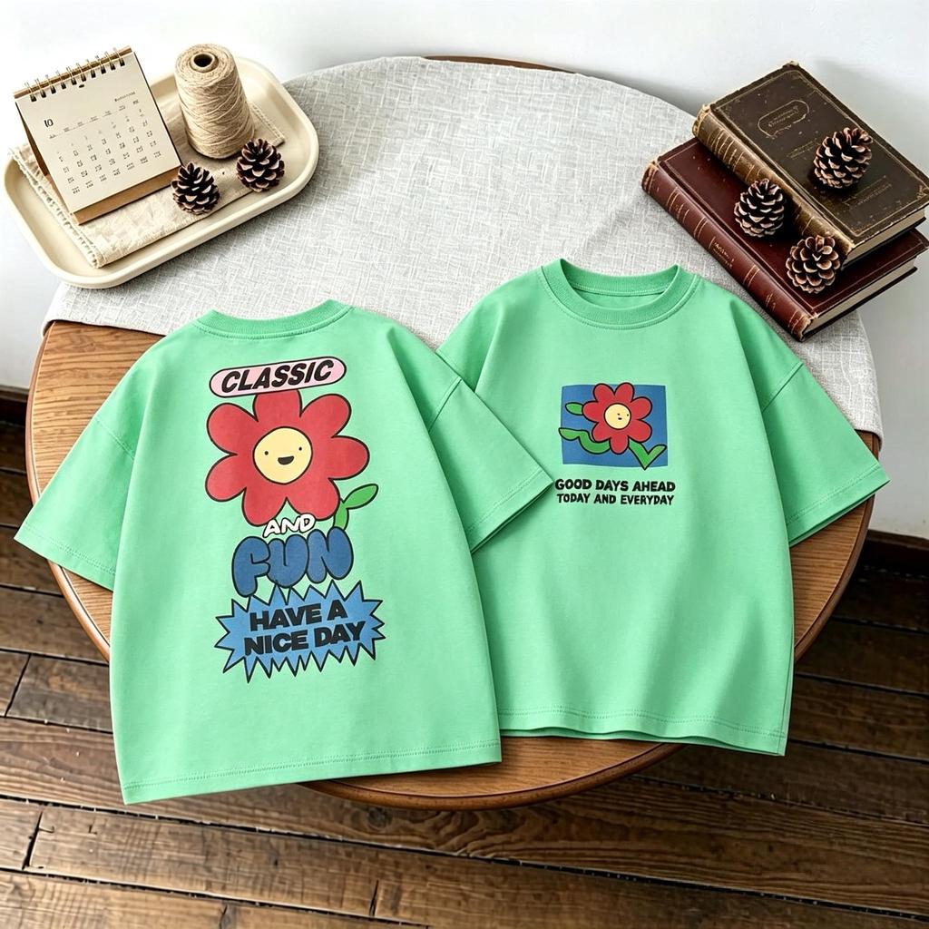 Double Side Print T-shirt For Kids Clothing Summer Simple Fashion Girl Boy Short Sleeve Tops Tees Children's Wear Casual Tshirts