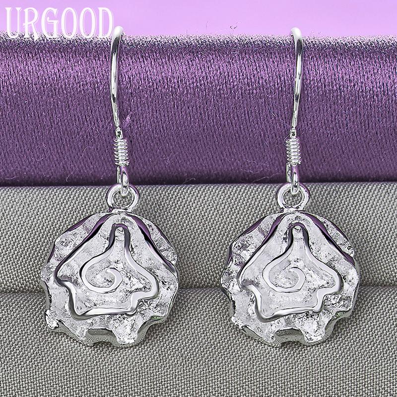 925 Sterling Silber Rose Anhänger Ohrringe Modeschmuck