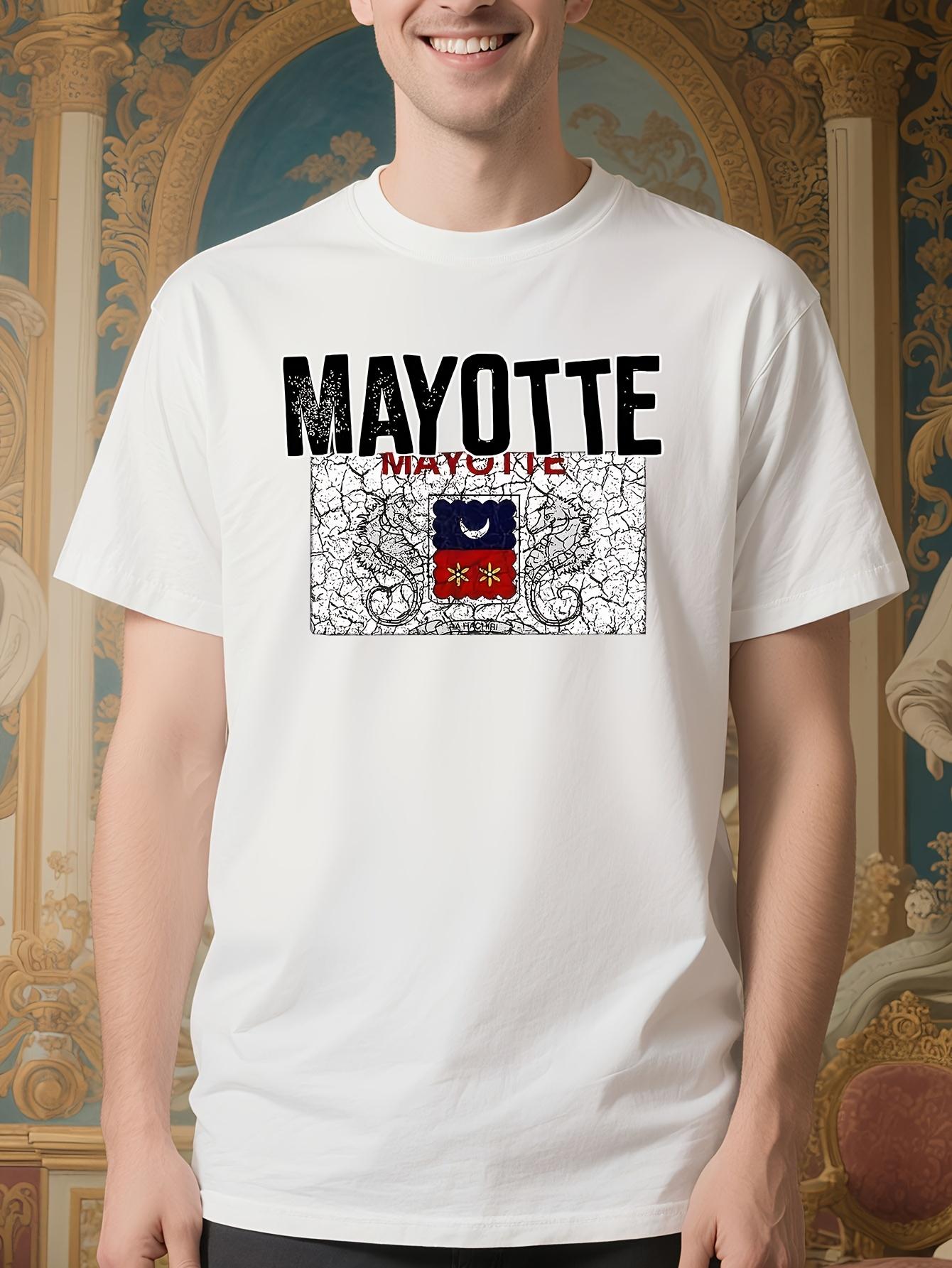 Mayotte Flag Graphic Tshirt - White Crew Neck Shirt with ... XXXXL