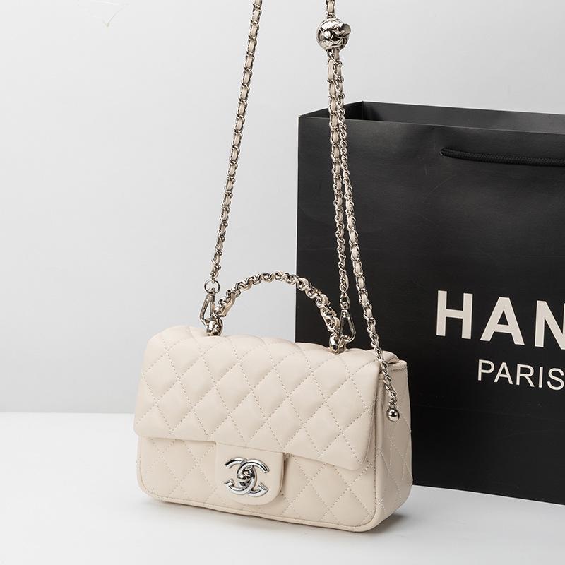 2025 Hochwertige Damen-Crossbody-Tasche aus echtem Leder - Schultertasche mit Kette und Rautenmuster