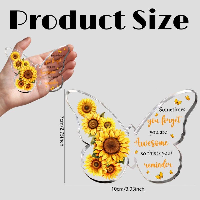 2D Flat Elegant Sunflower & Butterfly Acrylic Inspirational Decorative Plaque, Positive Affirmations - Clear Gift Box Design, Suitable for wall decora