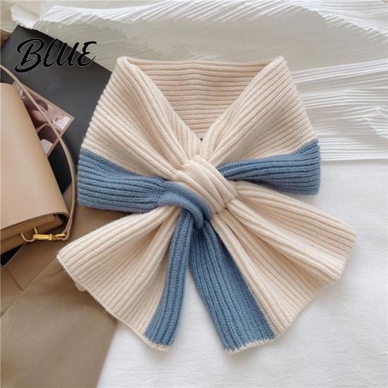 Fashionable Color Block Neck Gaiter Knitted Warmer Scarf for Women Winter Cold Weather Windproof Gaiter Convenient Buckle Contrast Shawl Collar,