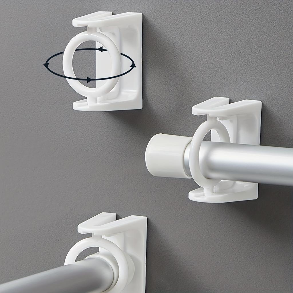 2/4/6Pcs Punch-free Curtain Rod Holder Clamp Hooks Self Adhesive Clothes Rail Bracket 360 Rotation Triangle Ring Adjustable Hook