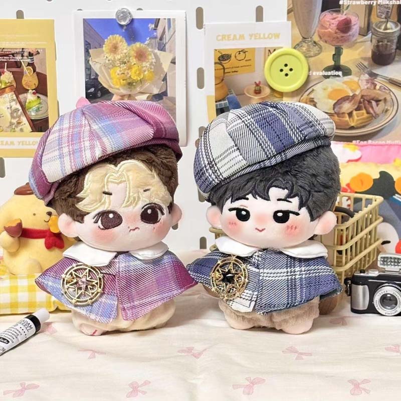 10Cm Cotton Dolls Preppy Style Doll Clothes Plaid Beret And Cloak Suit Cute Doll Accessories Girl Dress-Up Play  Accessories Toy