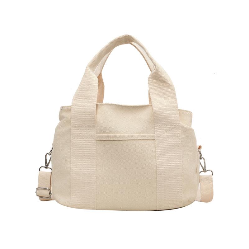 Casual Solid Color Canvas Bag Women's New Large-capacity Multi-layer Handbag Simple Tote Bag Shoulder Messenger Bag