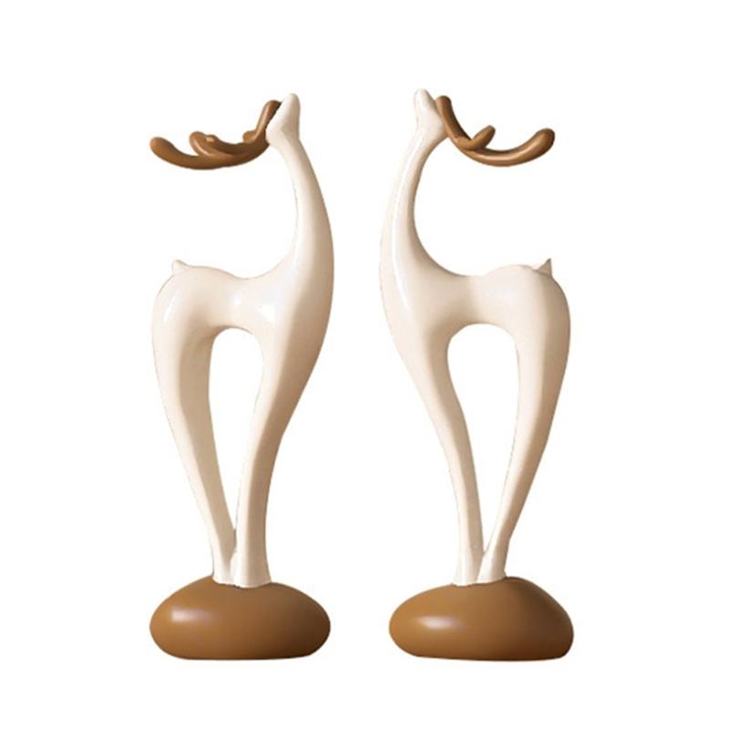 Resin Deer Figurines with Flower Vase Small Animal Statue Sculpture Table Ornament for Home Decors Housewarmings Gift