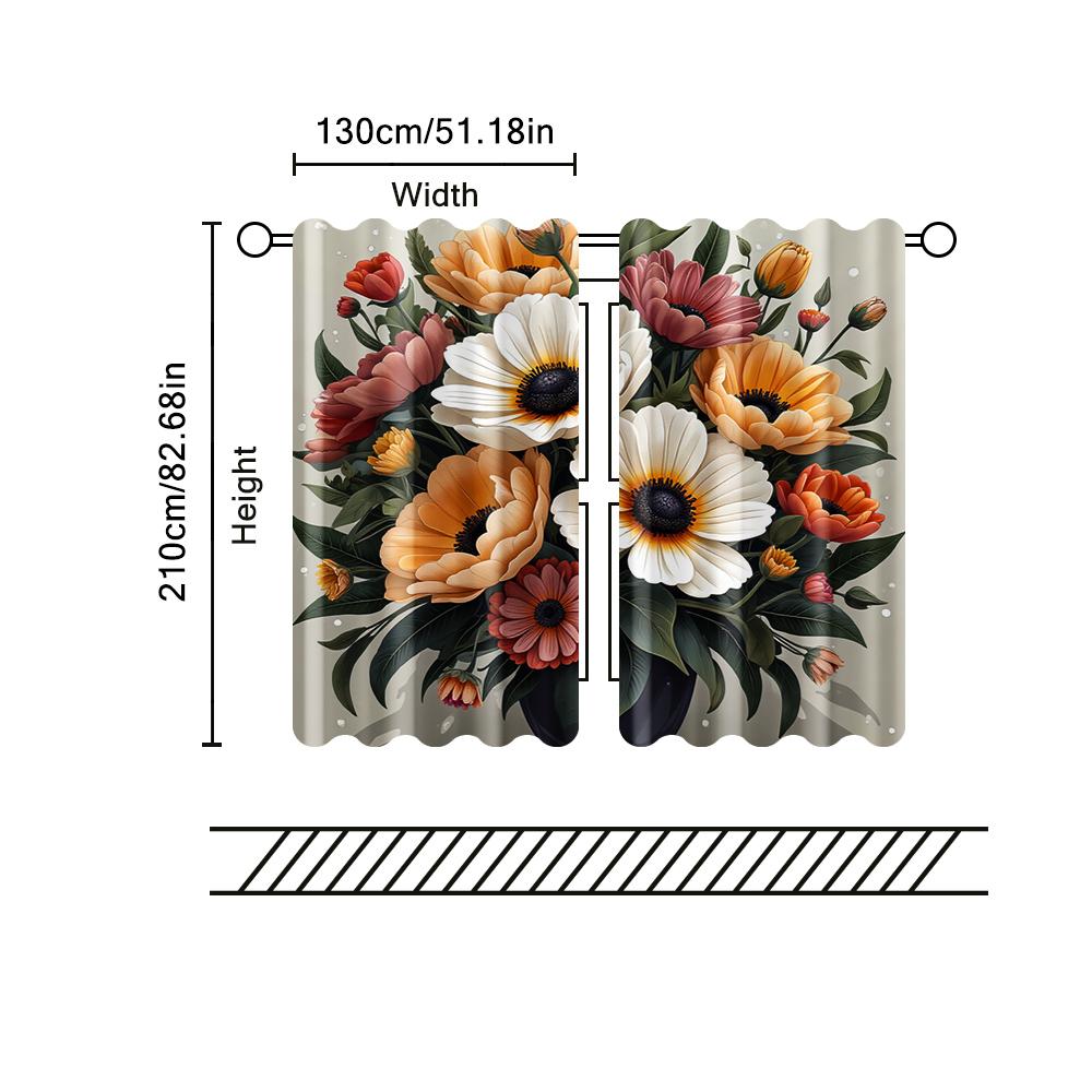 Filtering Curtains Excluding Rods Non Movable Without Batteries Floral Leaves Art Deco Use Bedrooms Set Of 2 Made Polyester Sleeping Area Decor