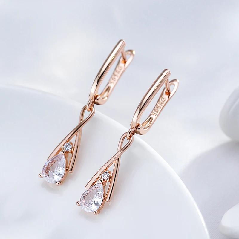 Wbmqda Classic Zircon Drop Earrings For Women 585 Rose Gold Color High Quality Daily Jewelry Accessories