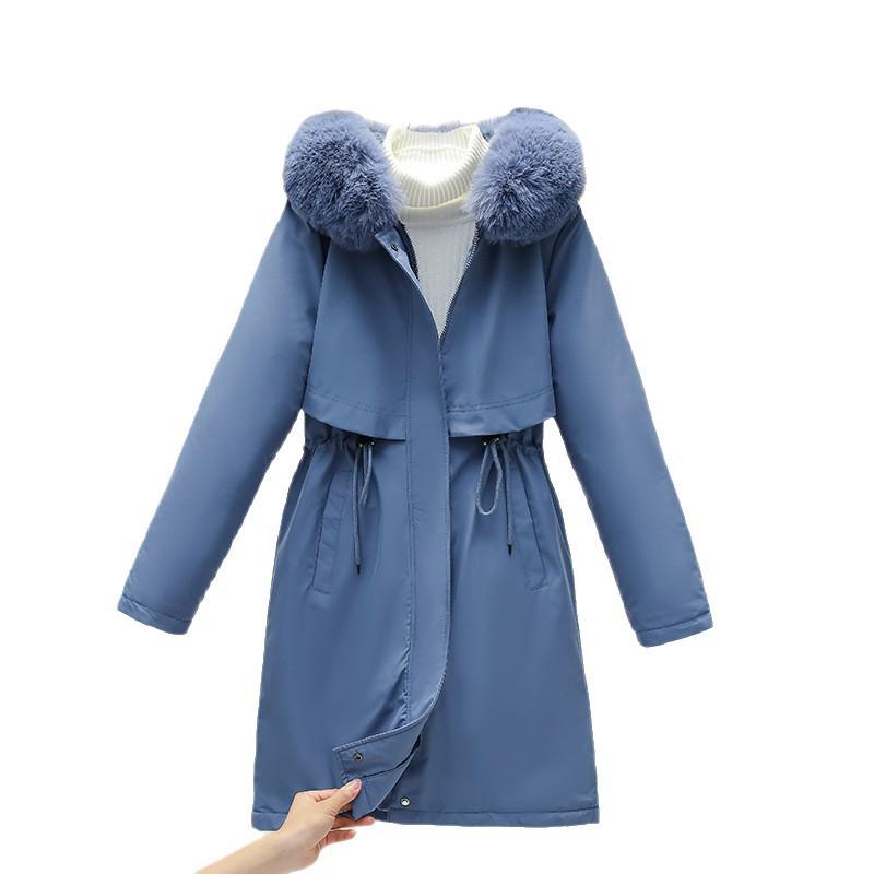 Women's Mid-Length Winter Parka: Thickened Velvet, Korean Style, Loose Fit, Large Fur Collar Cotton Jacket
