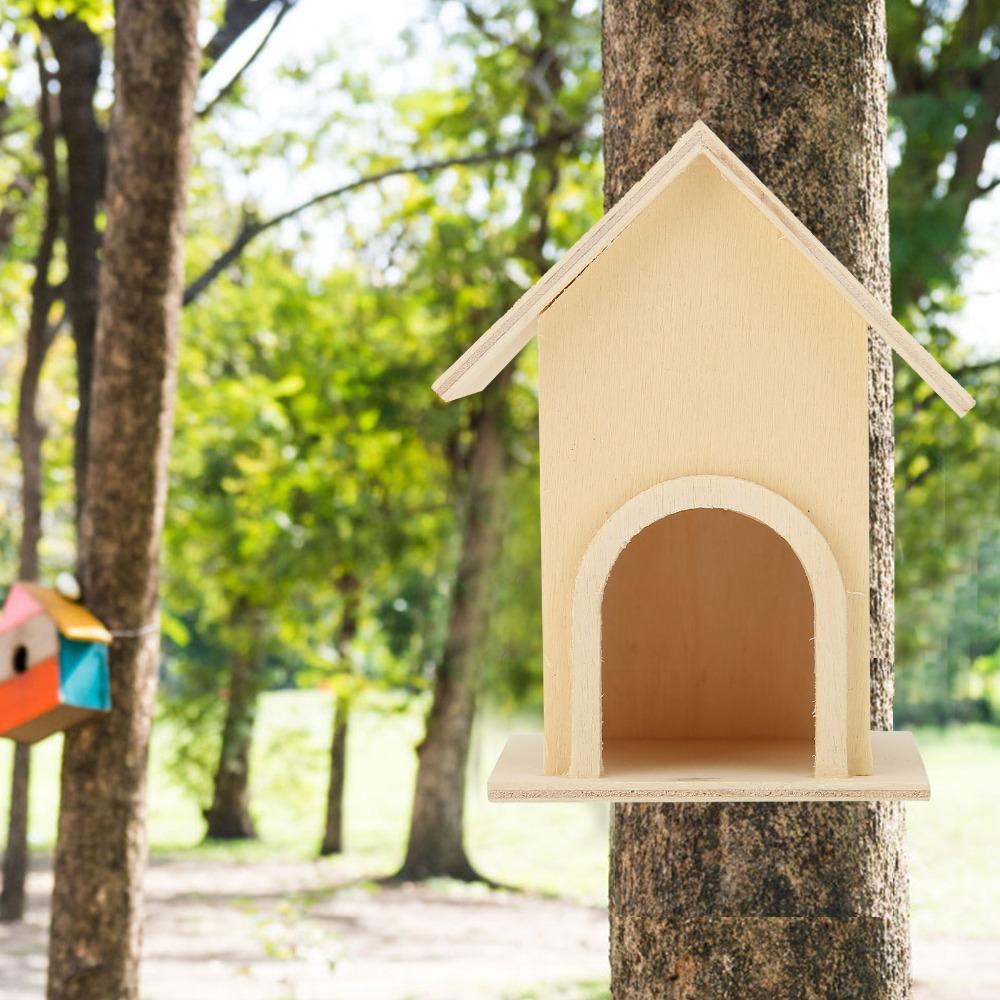 5Pcs Wood Wooden Birdhouse Unpainted Surface Bird Cage Craft Unique Garden Ornament  Small Birds