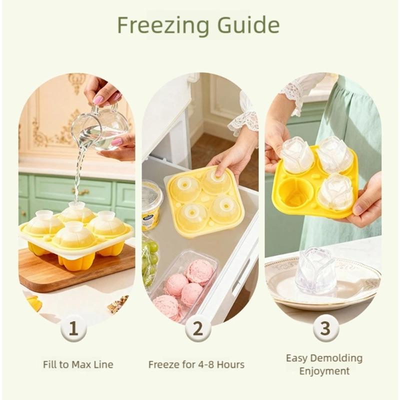 Multifunctional Silicones Molds for Ice Cubes with Tulips Flower Pattern for Home Parties and DIY Projects