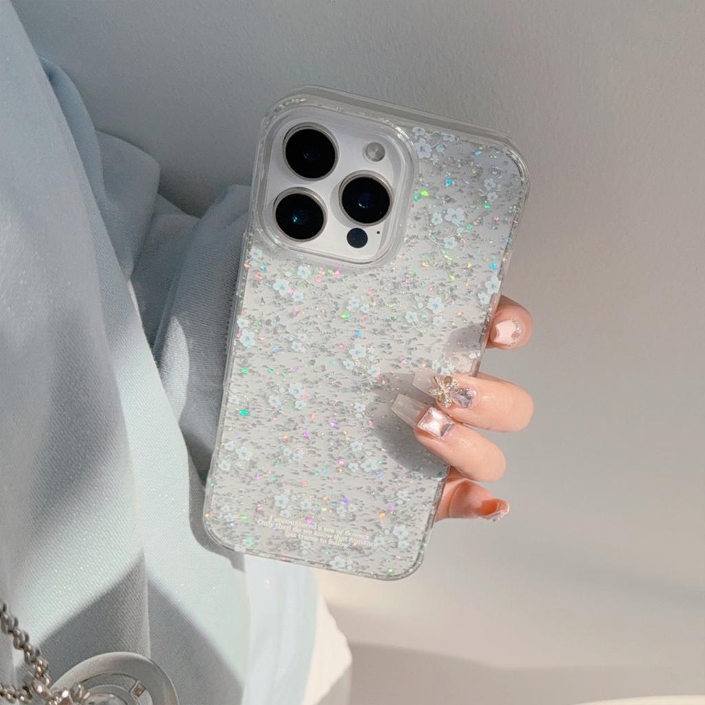 Gentle blue floral case suitable for Apple 16 Pro Max, 17 glitter, iPhone 15 transparent, 1312 elegant