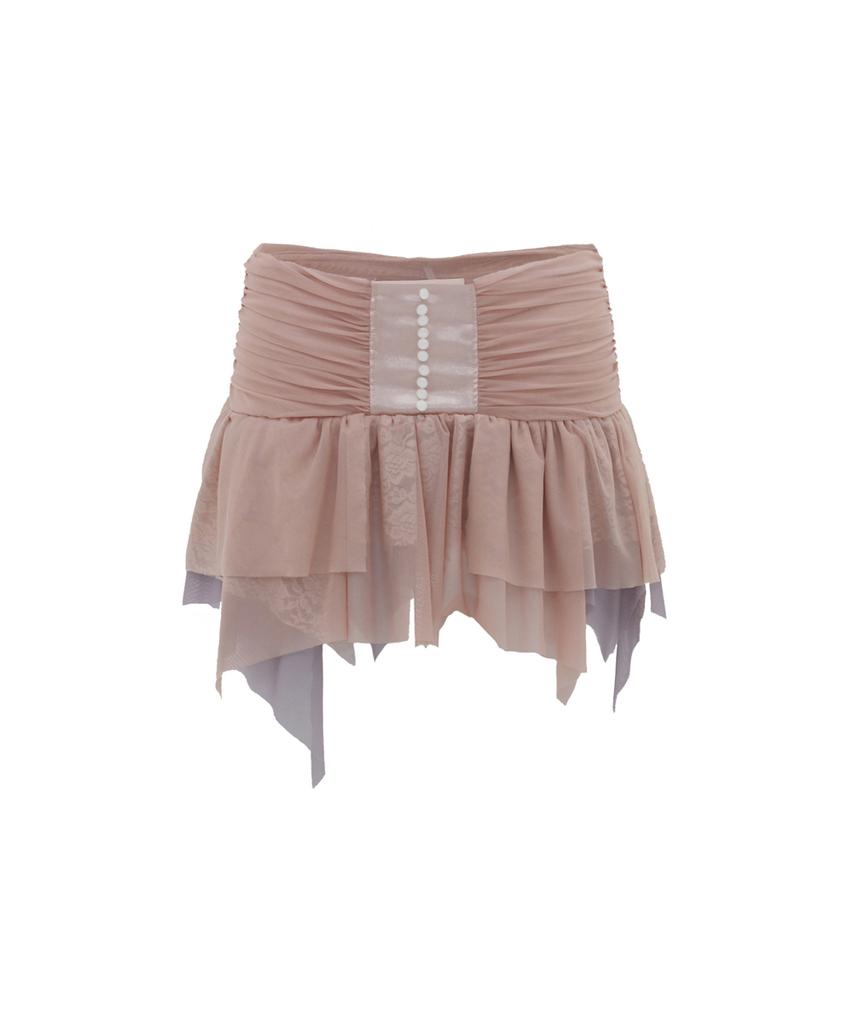Odeuwonaus Colored Mash Shirring Skirt Pink