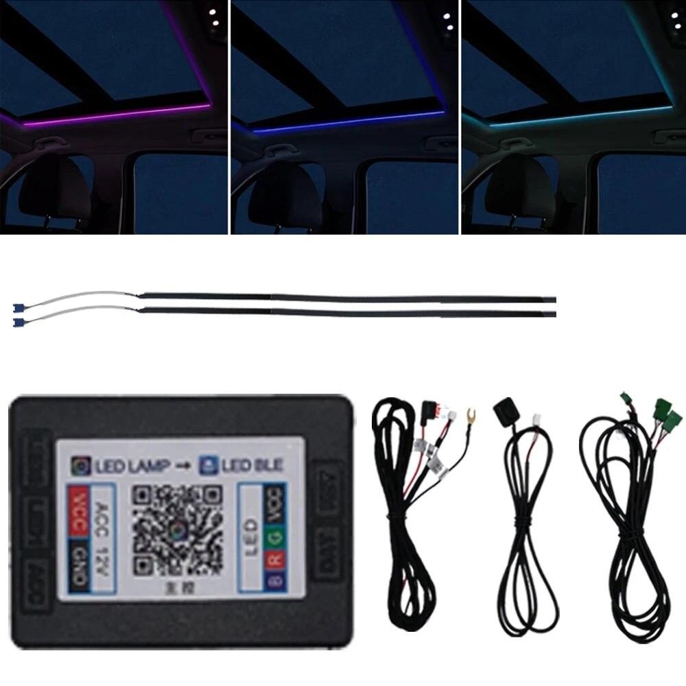 

2Pcs 110cm Люк на даху Світлодіодна стрічка Symphony Ambient Light RGB Універсальний автомобільний дах Інтер’єр Skylight Atmosphere Акрилова волоконно-оптична лампа 64 RGB Color