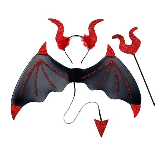 3Pcs/Set Devil Wings Hair Hoop Set Trident Fork Demon Role Play Headband Set Halloween Costume Accessories