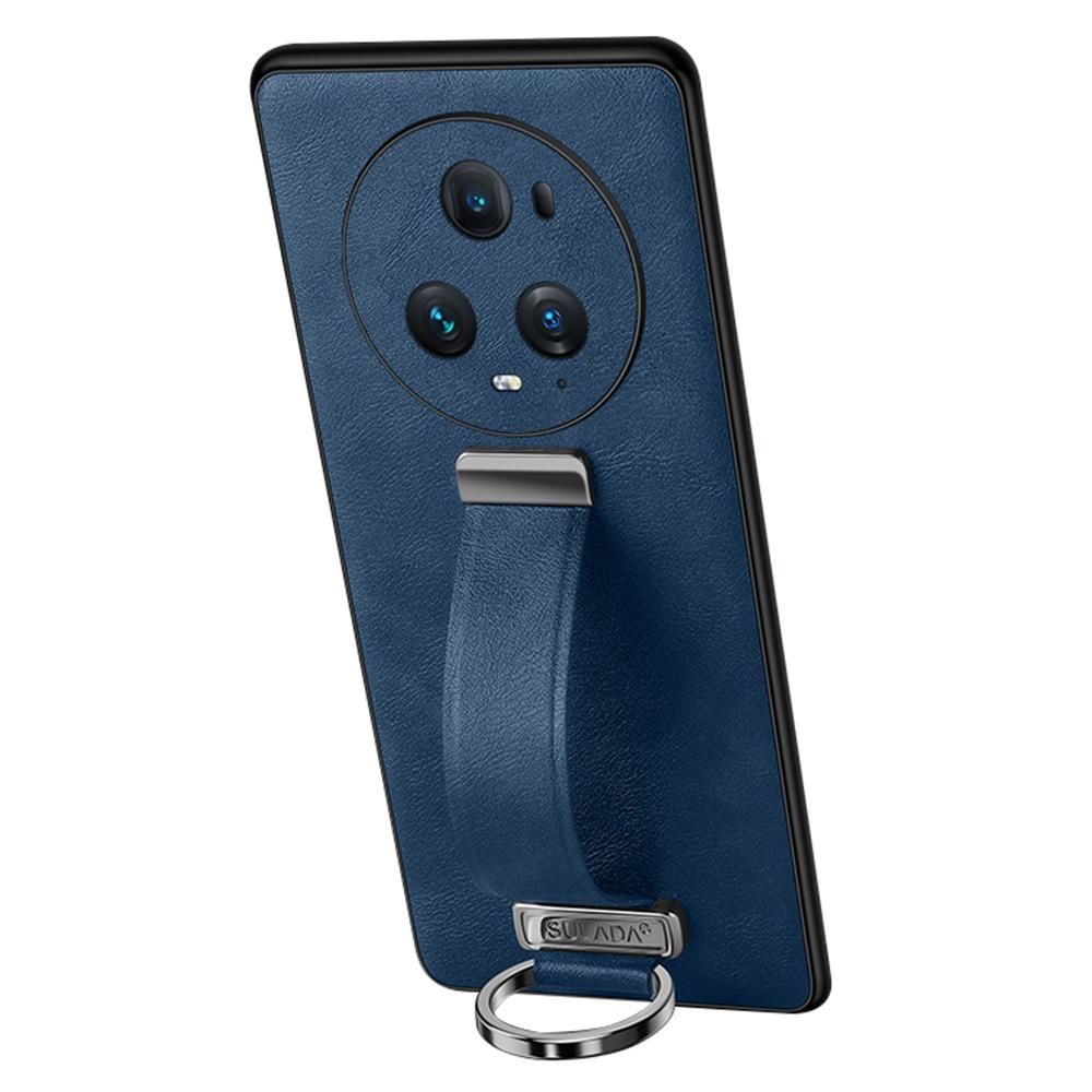 SULADA Fashion Series for Honor Magic5 Pro Crazy Horse Texture Leather Coated PC+TPU Cover Hand Strap Kickstand Phone Case