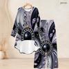 Women Plus Size Black Round Neck Long Sleeve Star Printed High Low Top Wide Leg Pants Two Piece Set