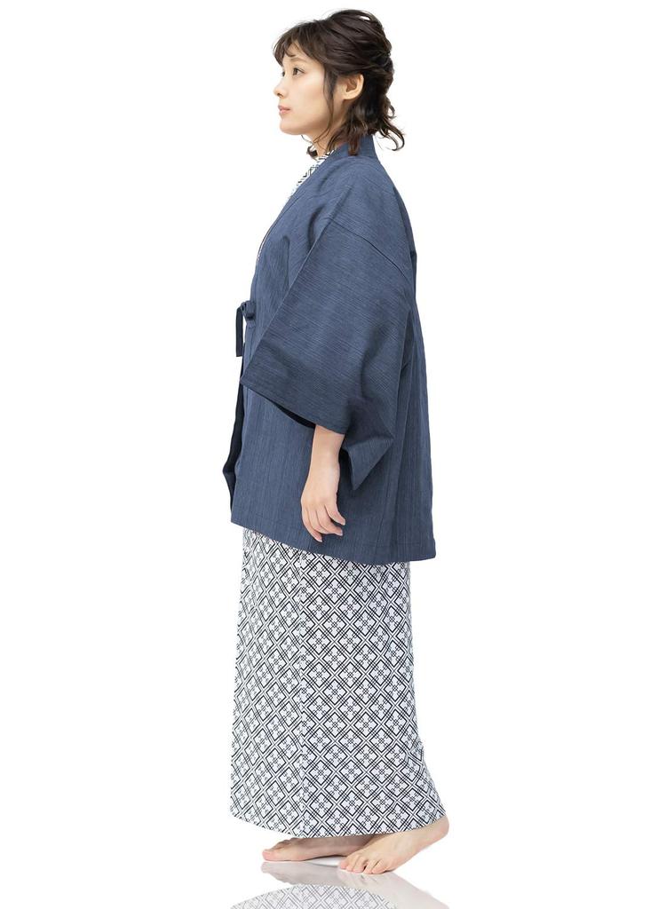Ryokan Yukata Set Ryokan and Haori [KYOETSU] Women's 4-Piece (Haori, Yukata, Obi, Cord) (Yukata - 150, - Blue)