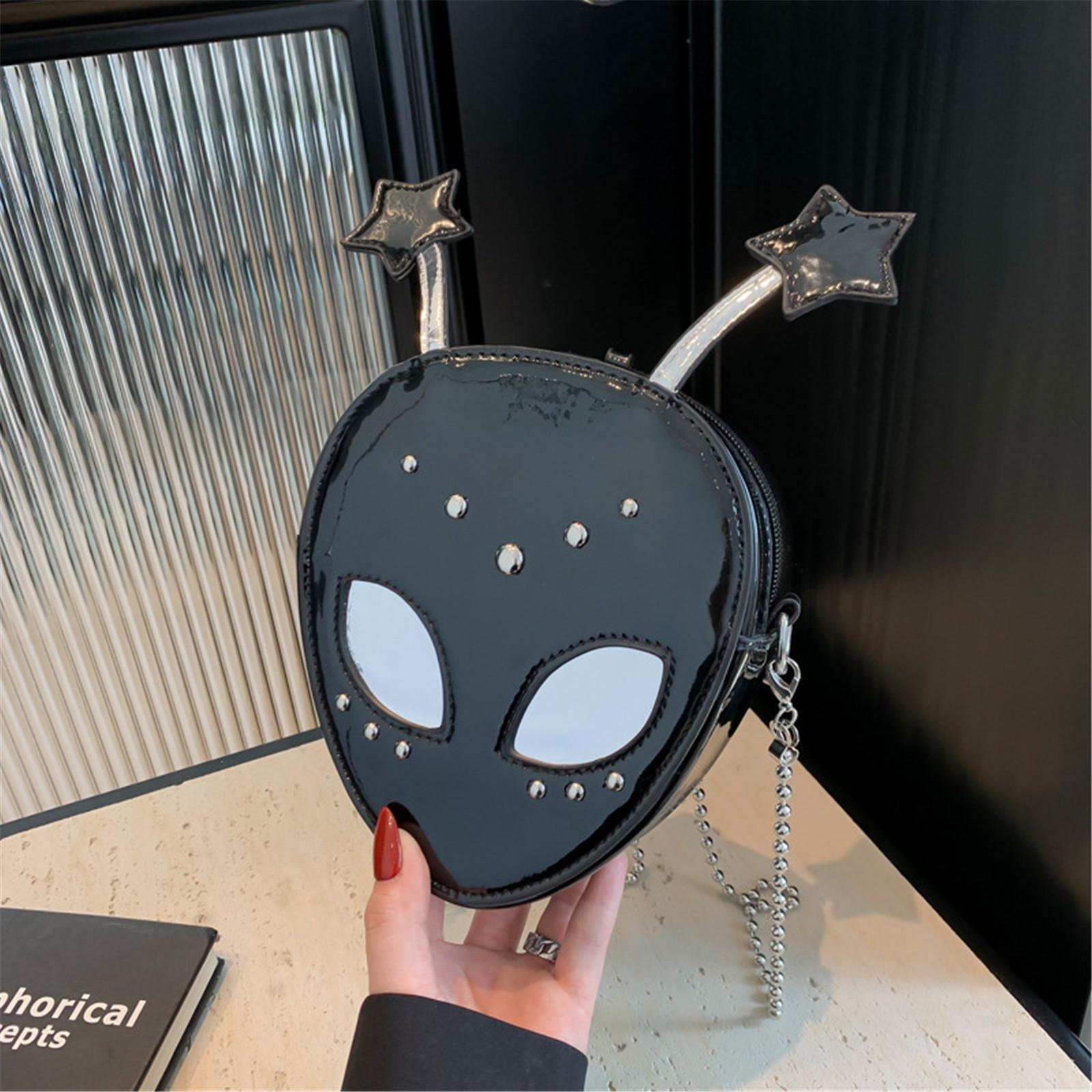 Мини-сумка через плечо с инопланетным дизайном Мини-сумка с изображением привидения на Хэллоуин Креативная милая сумка Универсальная лакированная сумка чёрный