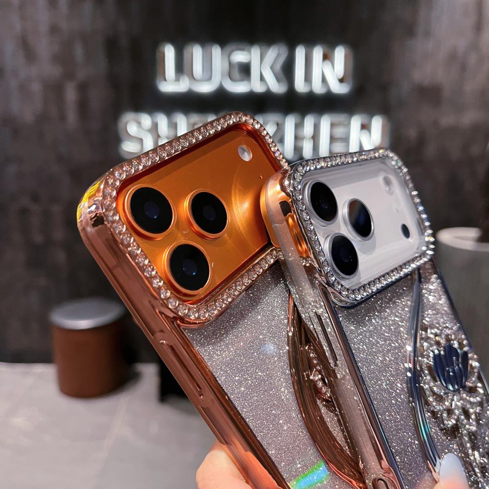 TPU Electroplated Rhinestone Floral Vine Glitter Gradient Apple Phone Case for iPhone 16 Pro Max/15/14